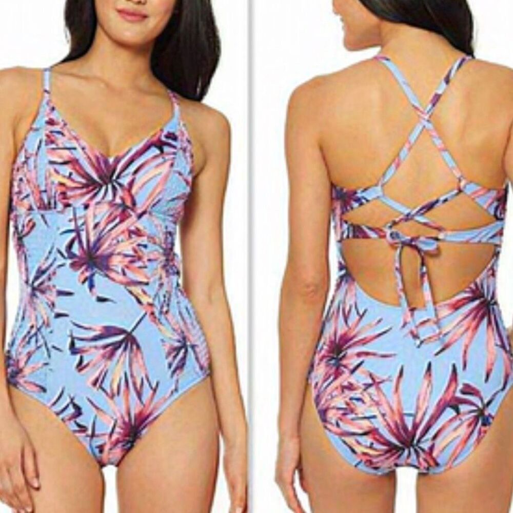 NWT Jessica Simpson "Palmy Days" one-piece swimsuit. In Lilac blue multi Size M